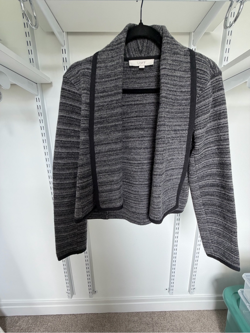 LOFT Gray Open-Front Striped Knit Sweater